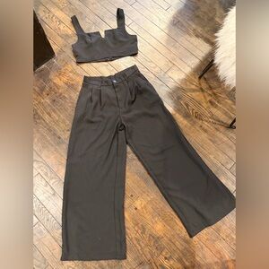 SHEIN Black High-Waist Wide-Leg Trousers